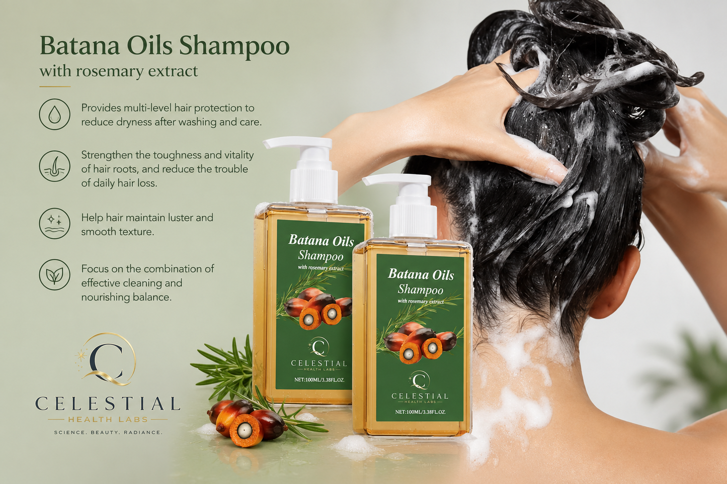Biologische Batana Voedende Shampoo & Olie Kalmerende Hoofdhuid Intensief met Rozemarijn Extract voor Alle Haartypes